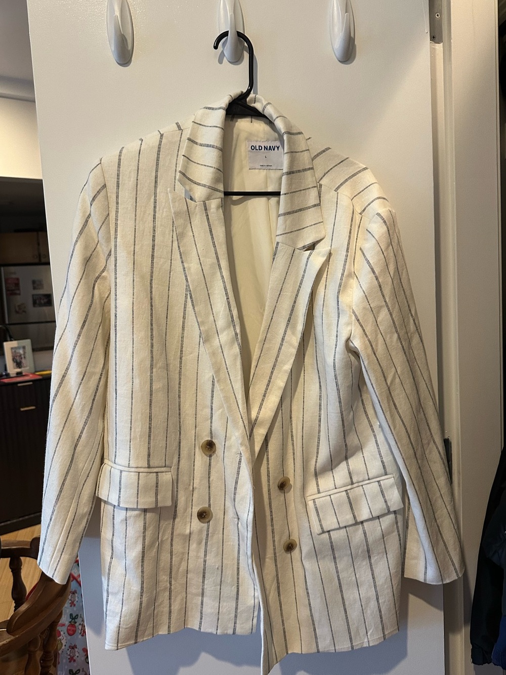 Old Navy Cream Blazer with Navy Pinstripes